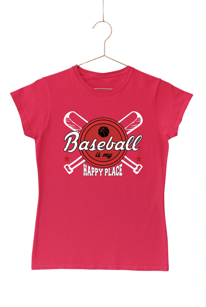 Baseball is My Happy Place Ver.2 Women's Tshirt (Red, S)