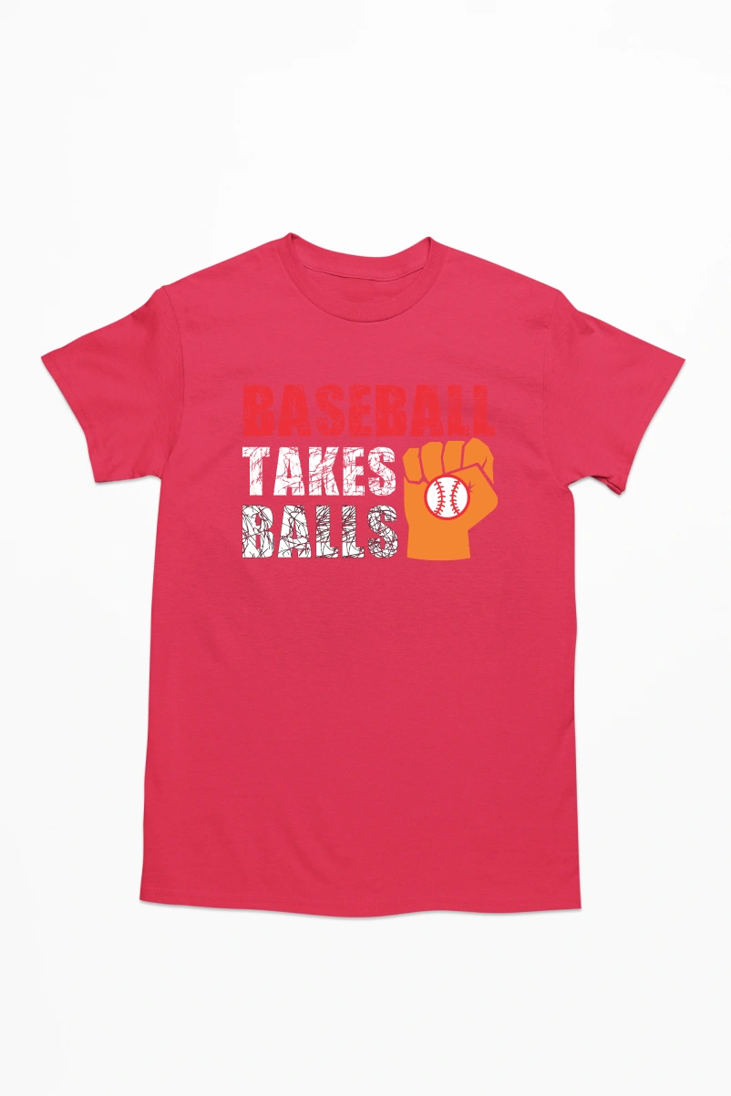 Baseball Takes Balls Men's Tshirt (Red, S)