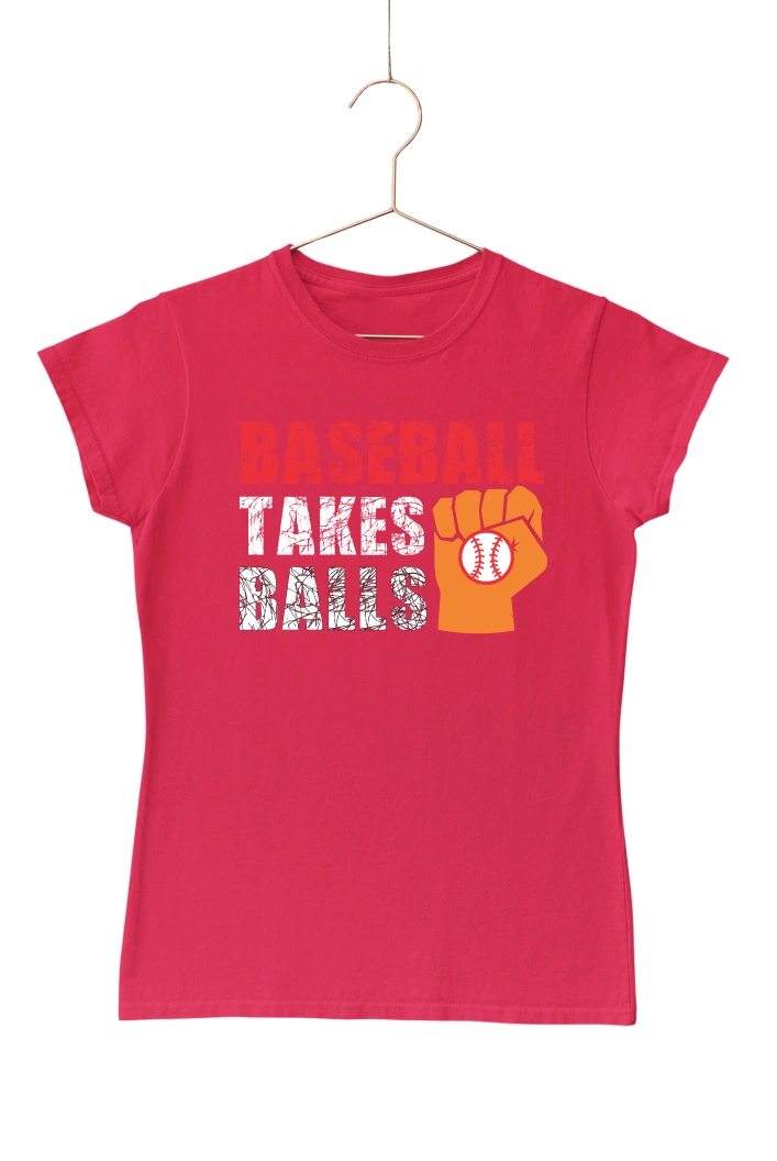 Baseball Takes Balls Women's Tshirt (Red, S)