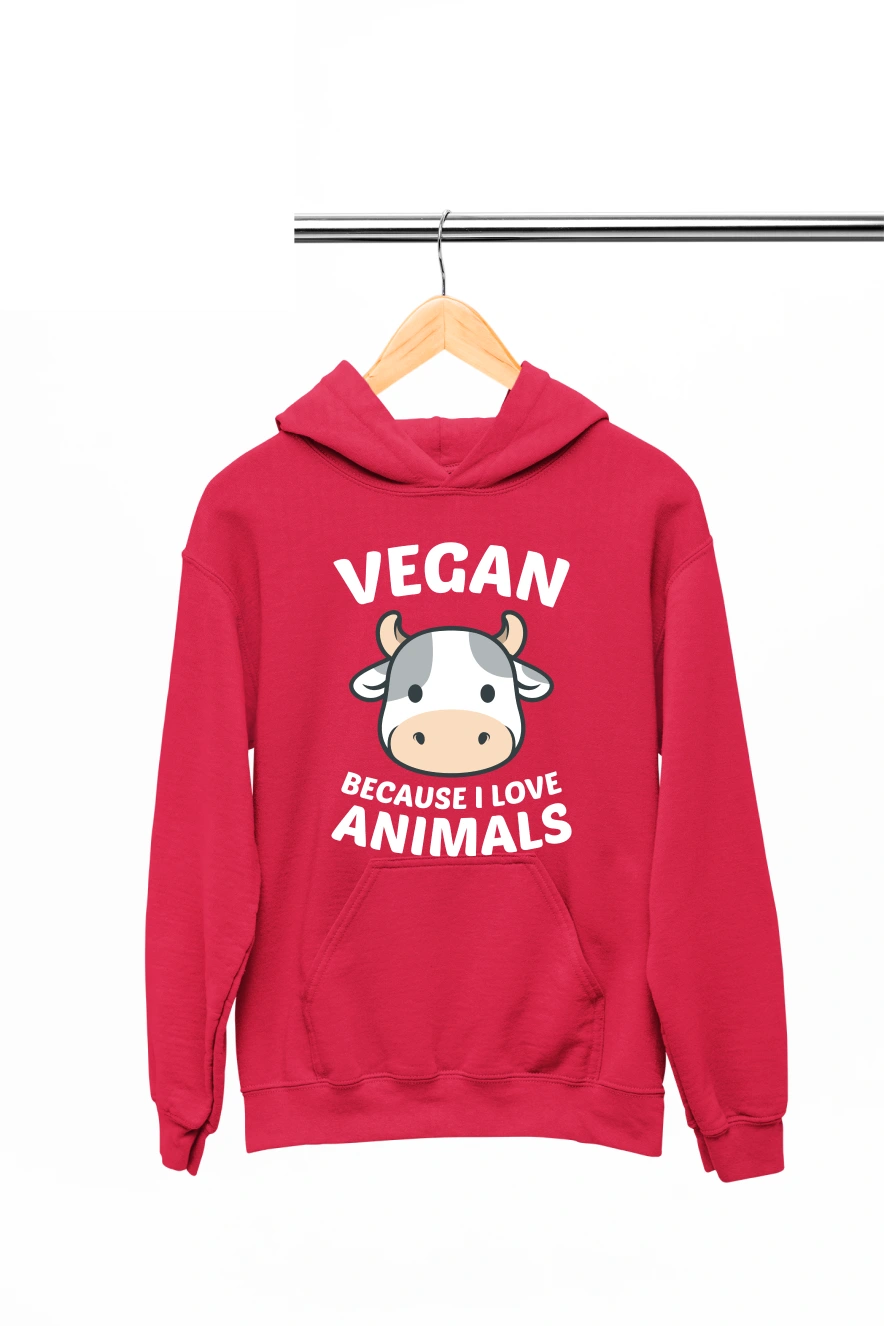 Vegan Because I Love Animals Hoodie (Red, S)