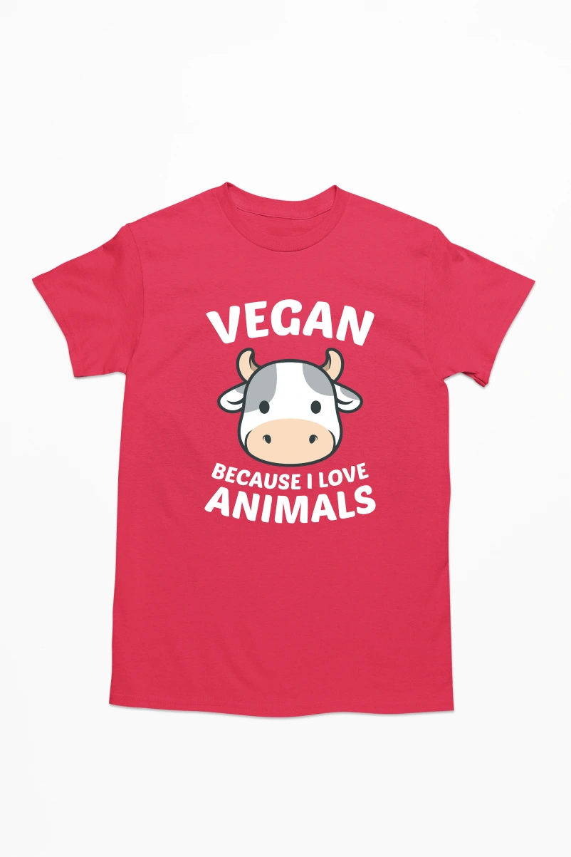 Vegan Because I Love Animals Men's Tshirt (Red, S)