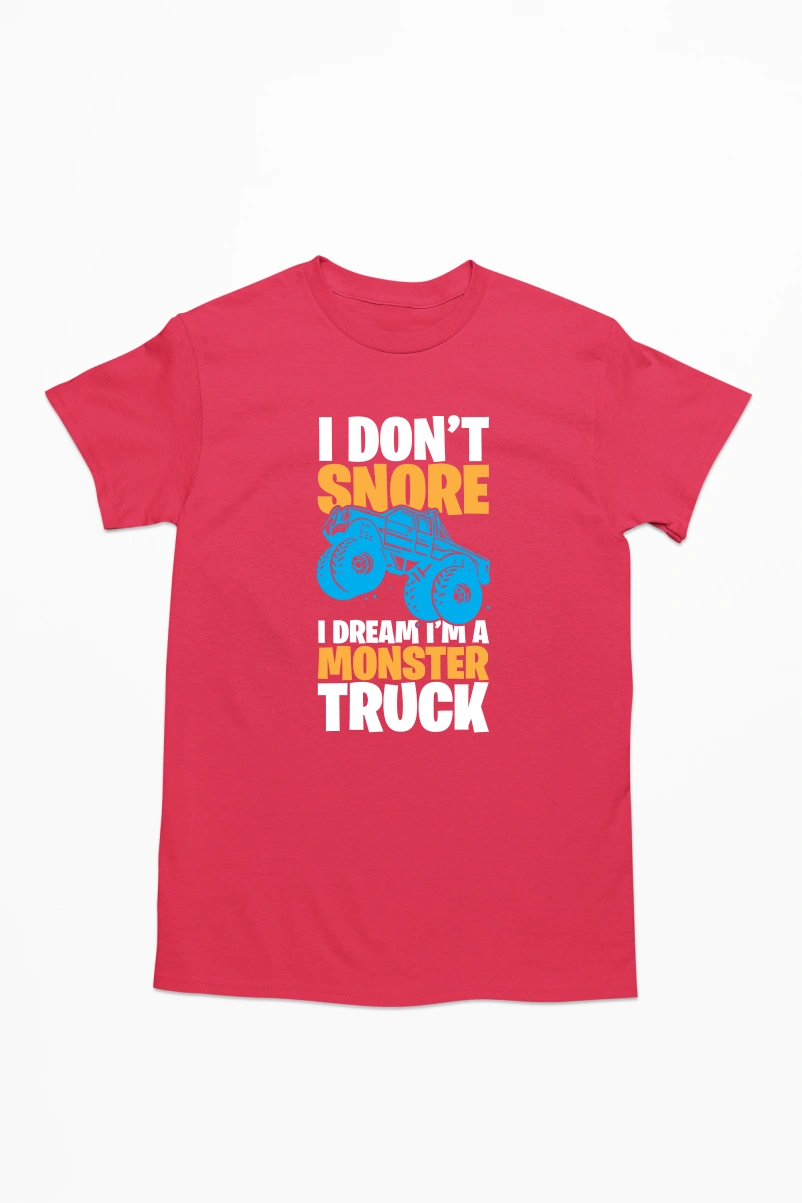 I Don't Snore I Dream I'm a Monster Truck Men's Tshirt (Red, S)