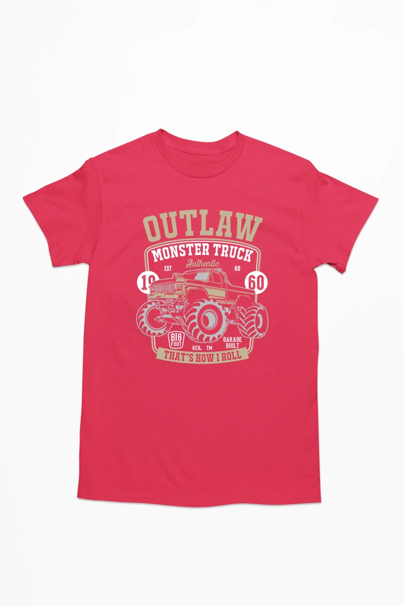Outlaw Monster Truck Men's Tshirt (Red, S)