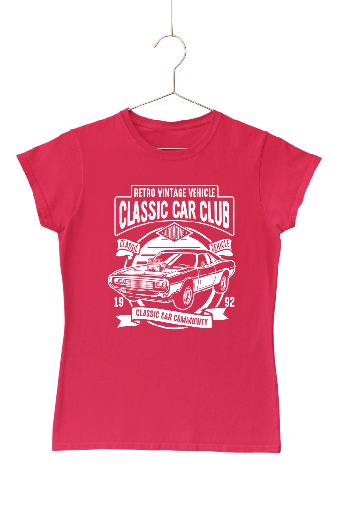 Retro Vintage Vehicle Classic Car Club Women's Tshirt (Red, S)