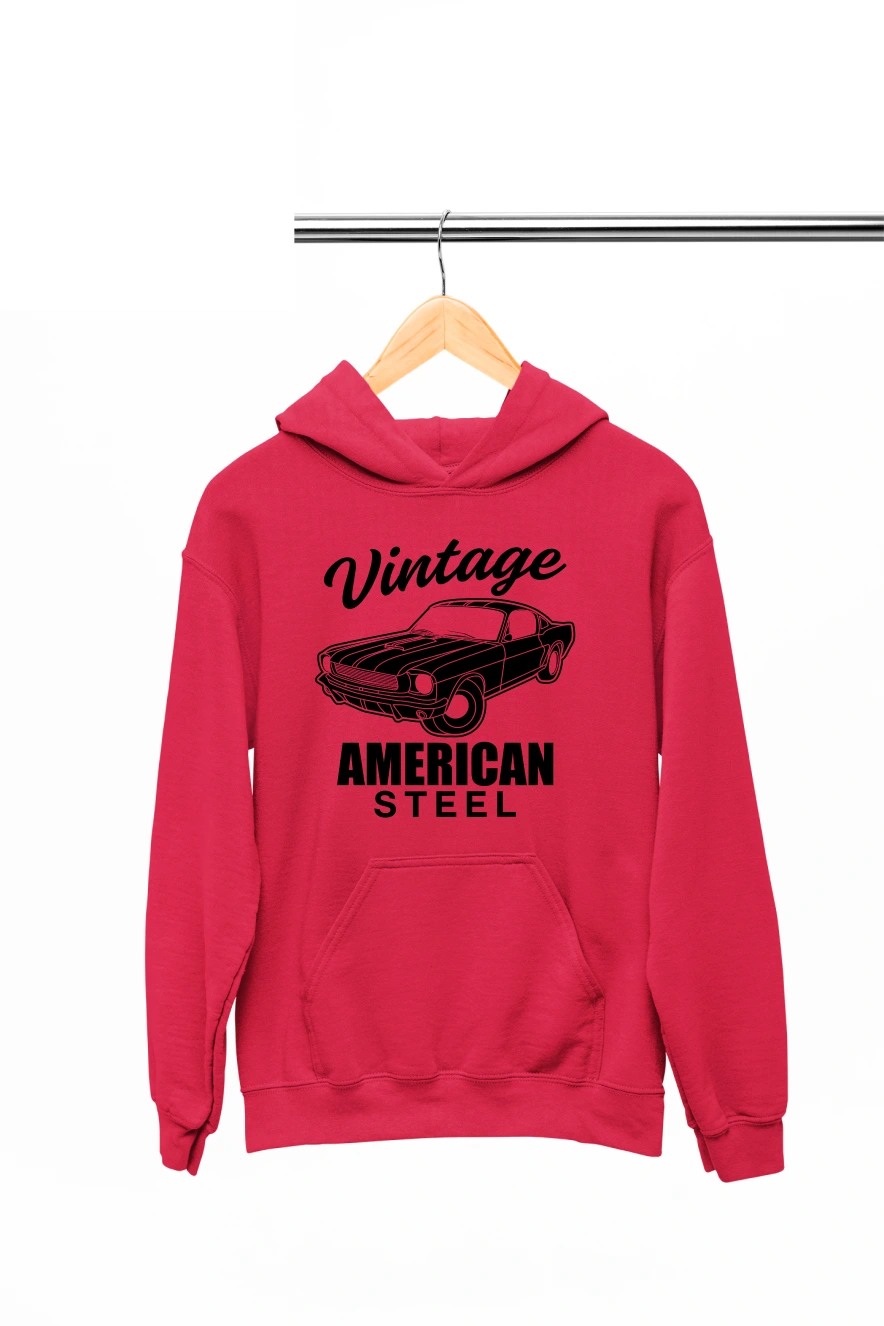 Vintage American Steel Hoodie (Red, S)
