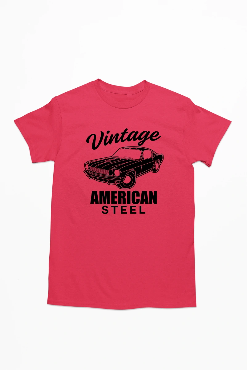 Vintage American Steel Men's Tshirt (Red, S)