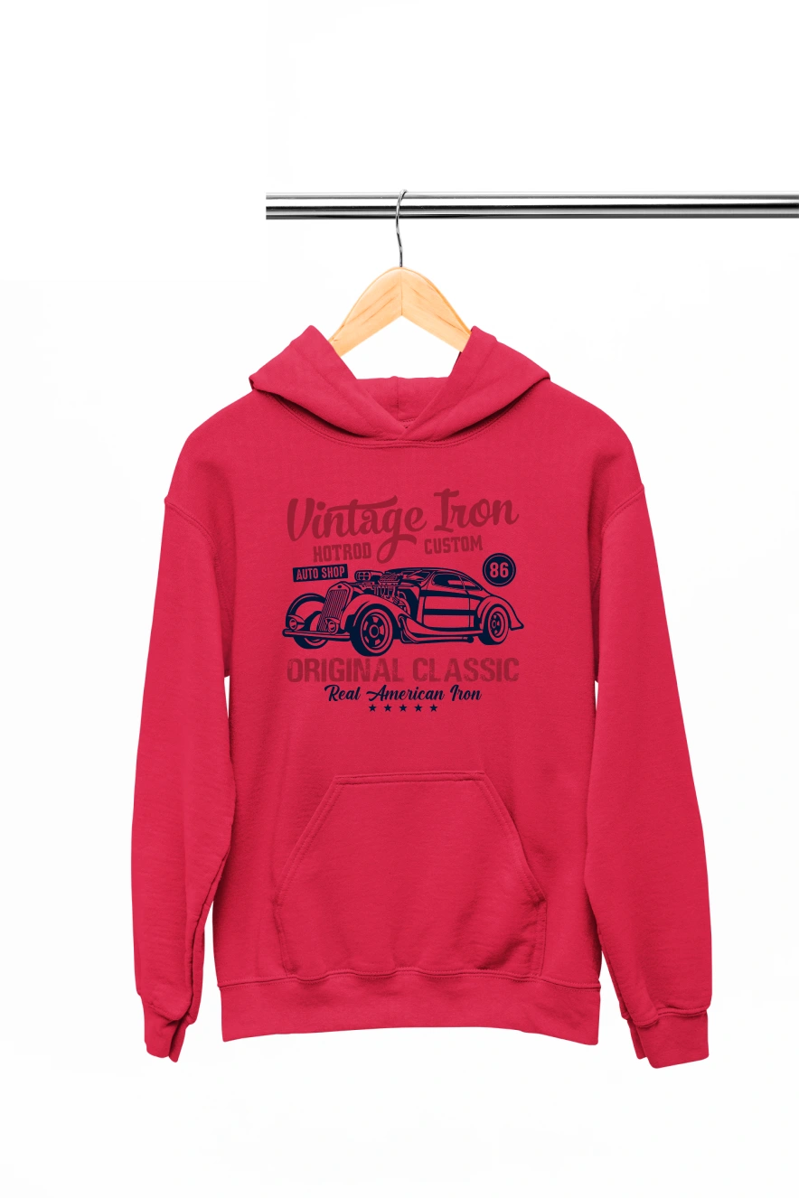 Vintage Iron Hotrod Custom Hoodie (Red, S)