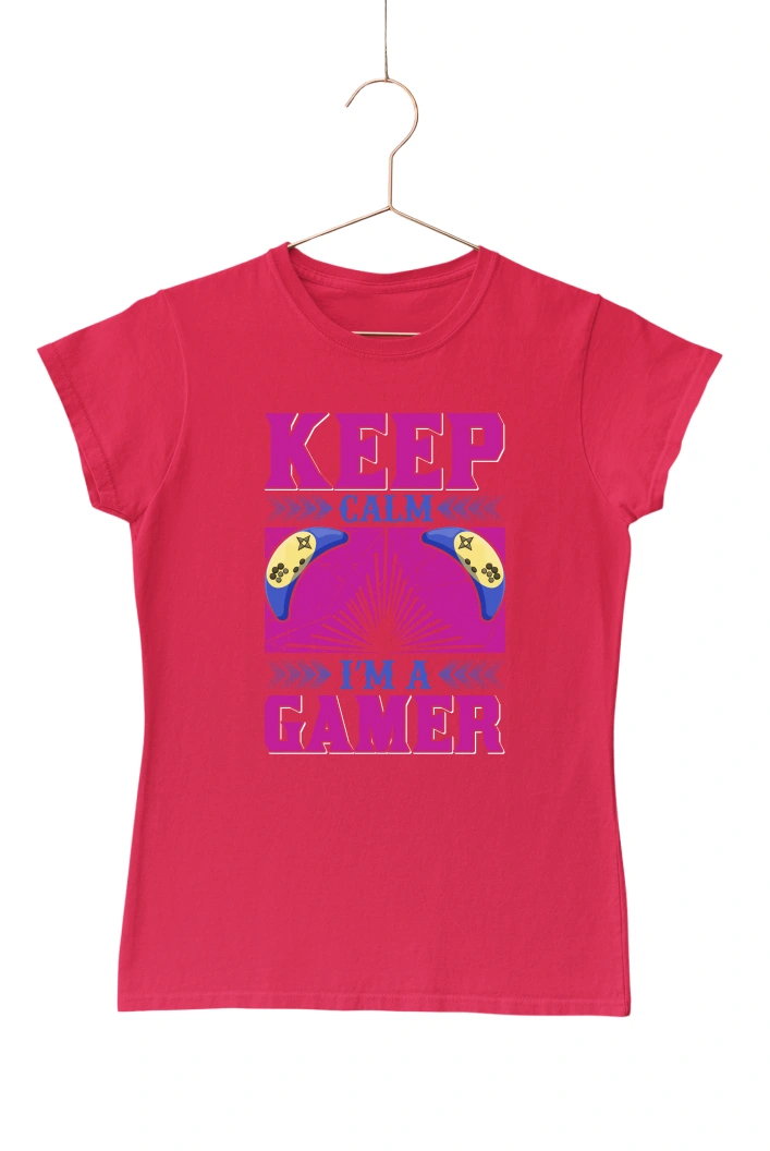Keep Calm I'm a Gamer Women's Tshirt (Red, S)