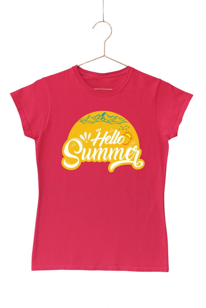 Hello Summer Women's Tshirt (Red, S)