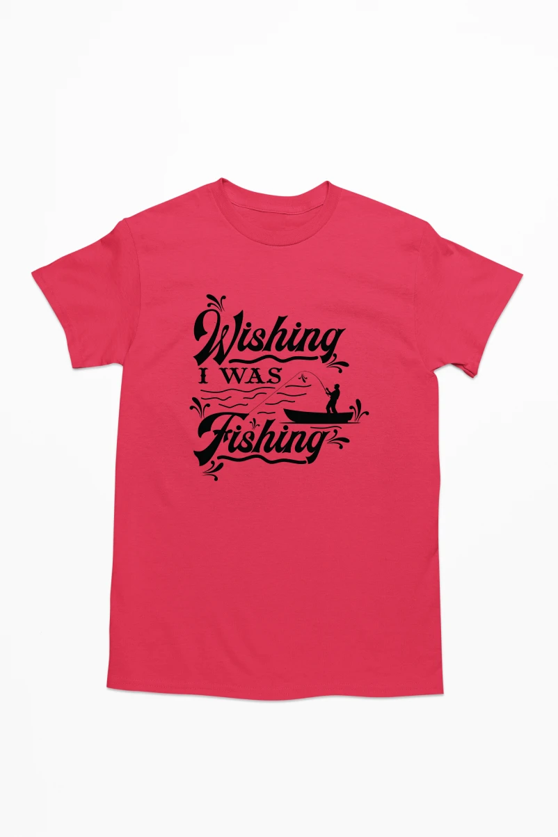Wishing I was Fishing Men's Tshirt (Red, S)