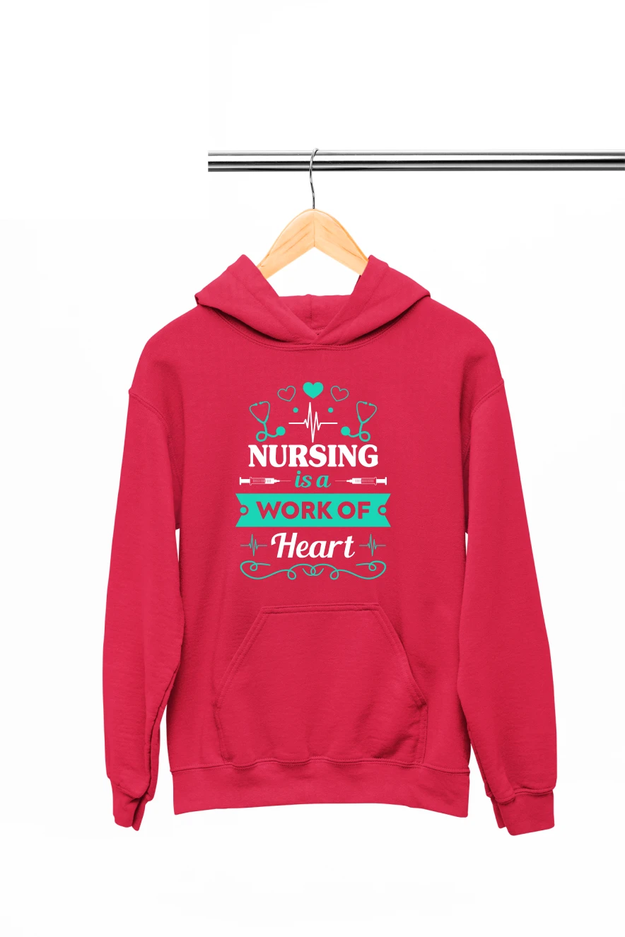 Nursing Is a Work of Heart Hoodie (Red, S)